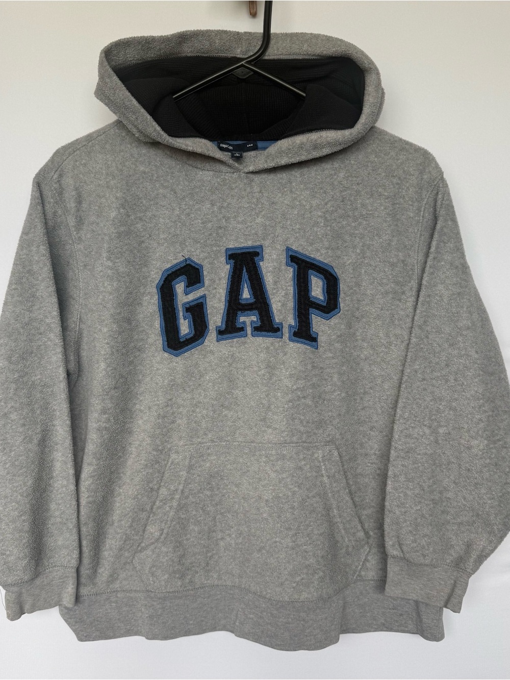 GAP Kids Youth L Gray Fleece Hoodie with Navy-Blue Embroidered Logo Vintage